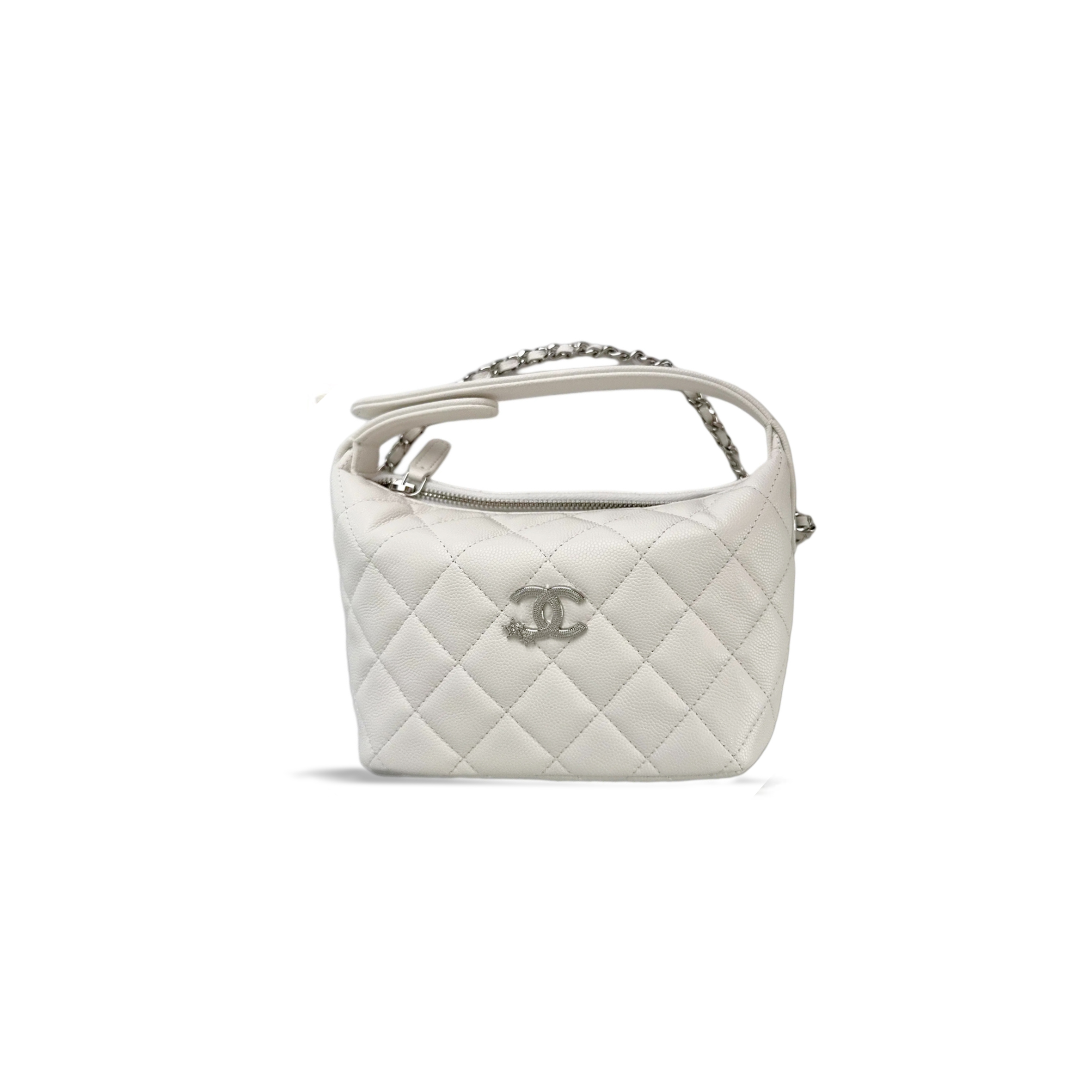 CHANEL GRAINED CALFSKIN LUNCHBOX BAGSHOULDERHANDBAG REGULAR SIZE WOMEN'S WHITE (21.5*19*7.5cm)